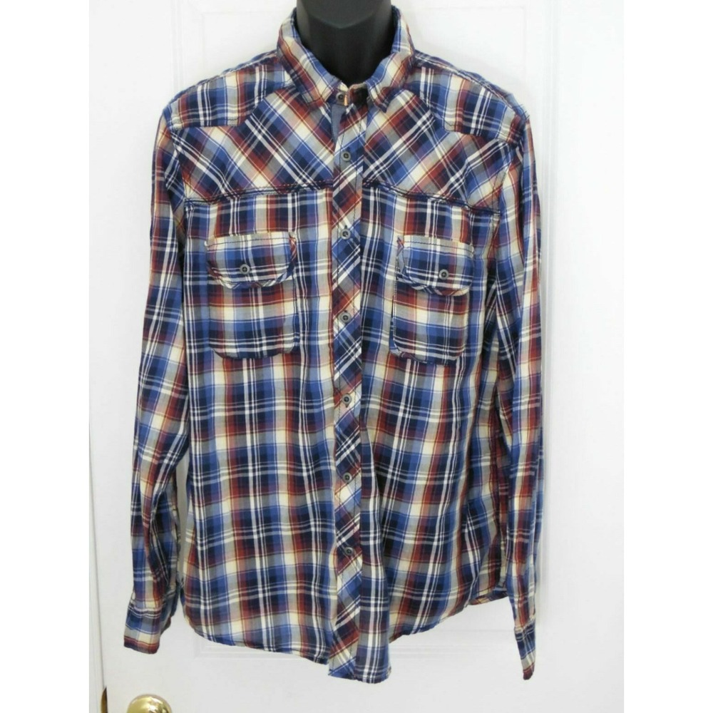 Bar III Mens Blue White Long Sleeve Double Pocket Button Down Shirt Size XL